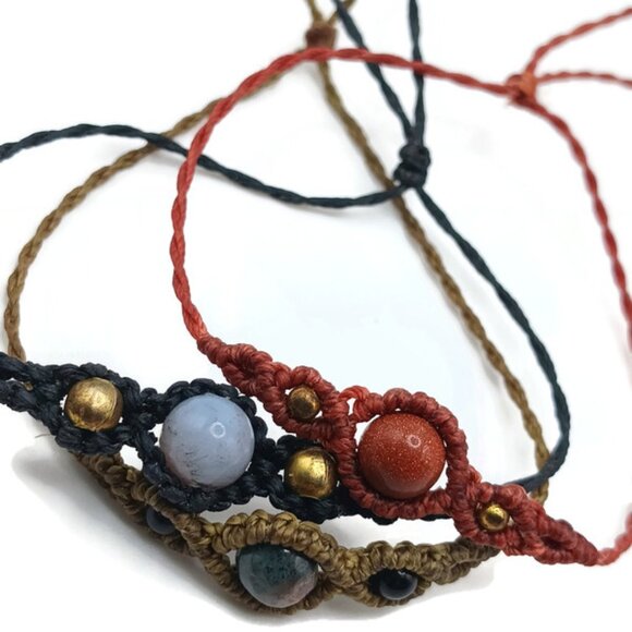 Handmade macrame bracelet with natural jade stones and tiger eye Spiritual prote - Picture 3 of 7